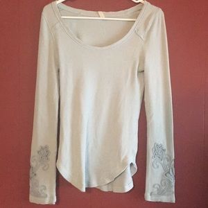 Free People Long Sleeve Thermal Light Blue T-Shirt
